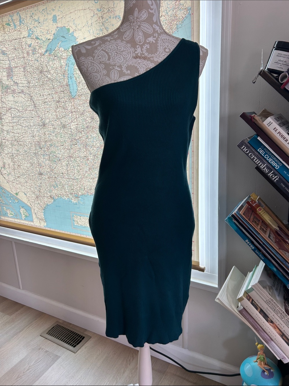 House of Harlow 1960 One-Shoulder Ribbed Teal Dress